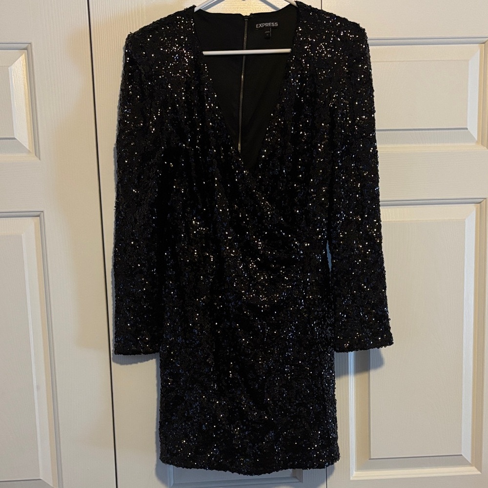 Express Glittering Black Long Sleeve Dress